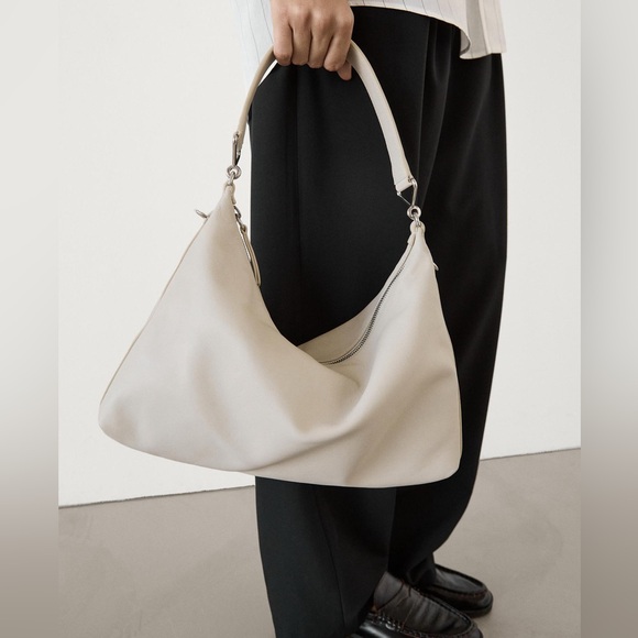 NWT Massimo Dutti Nappa Leather‎ Bag With Double Strap In Cream - Picture 1 of 14